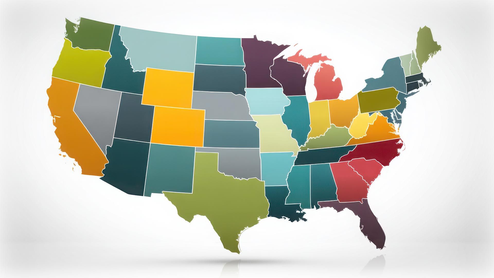 Illustration of United States with each state in a different color.