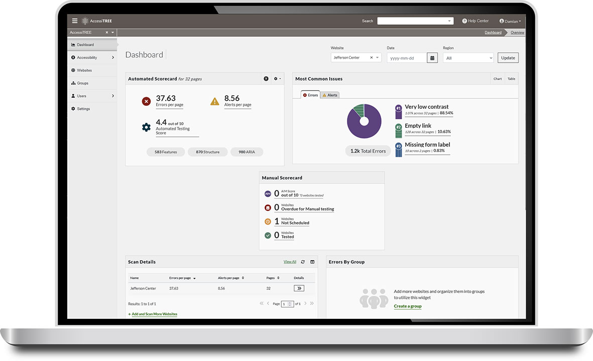 An image of a laptop with the AccessiTREE's accessibility platform.